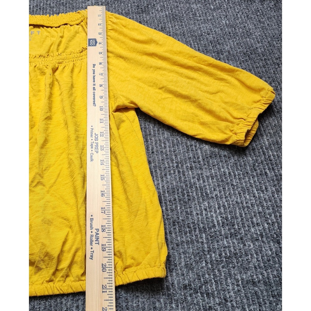 LOFT Mustard Yellow Smocked‎ Square Neck Peasant Blouse 3/4 Sleeve Small - Picture 3 of 6